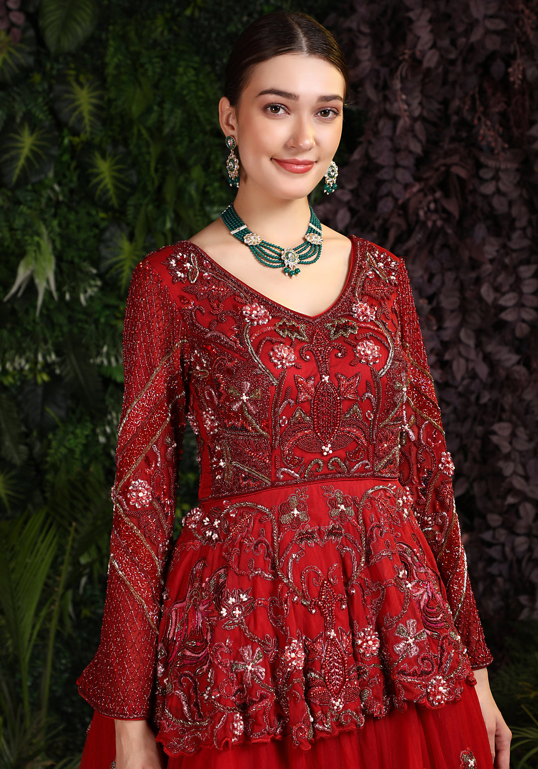 Miracolos By Ruchi's Elegant Red colored Embroidered Gown with Dupatta  - Rent