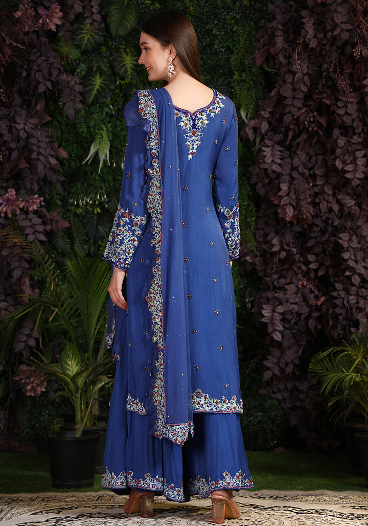 Miracolos By Ruchi's Classy Blue colored Kurta and Palazzo  - Rent