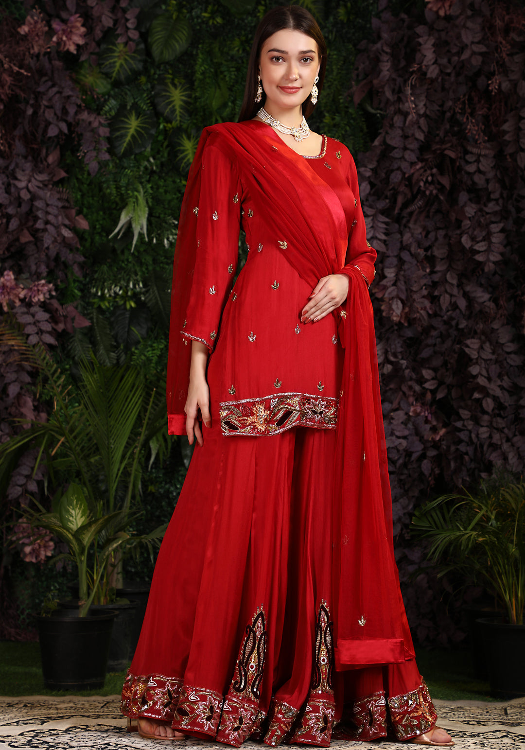 Miracolos By Ruchi's Elegant Red colored Kurta and Palazzo  - Rent