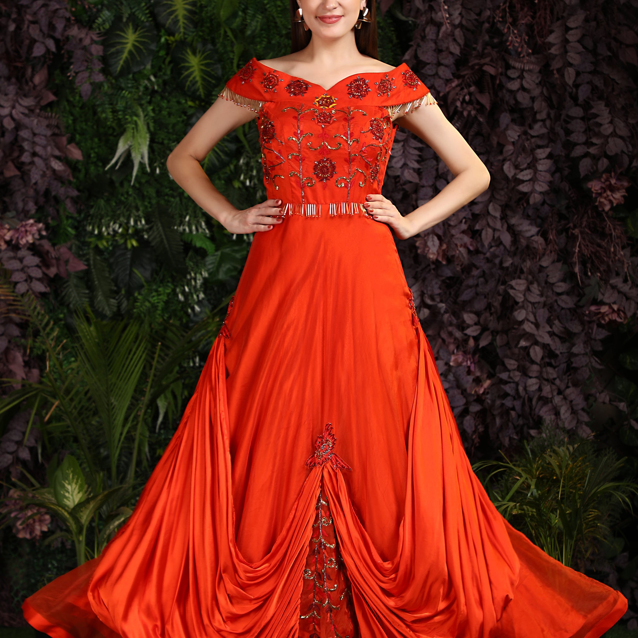 Miracolos By Ruchi's Classy Orange colored Organza Gown  - Rent