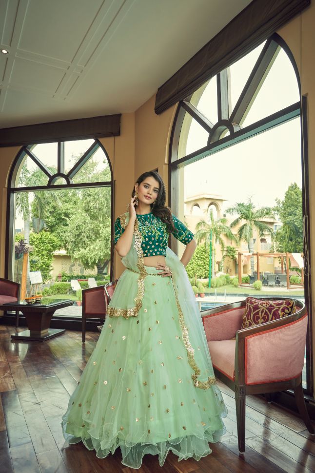 Pista Green Kurti Dress with Pink Banarsi Dupatta – anokherang