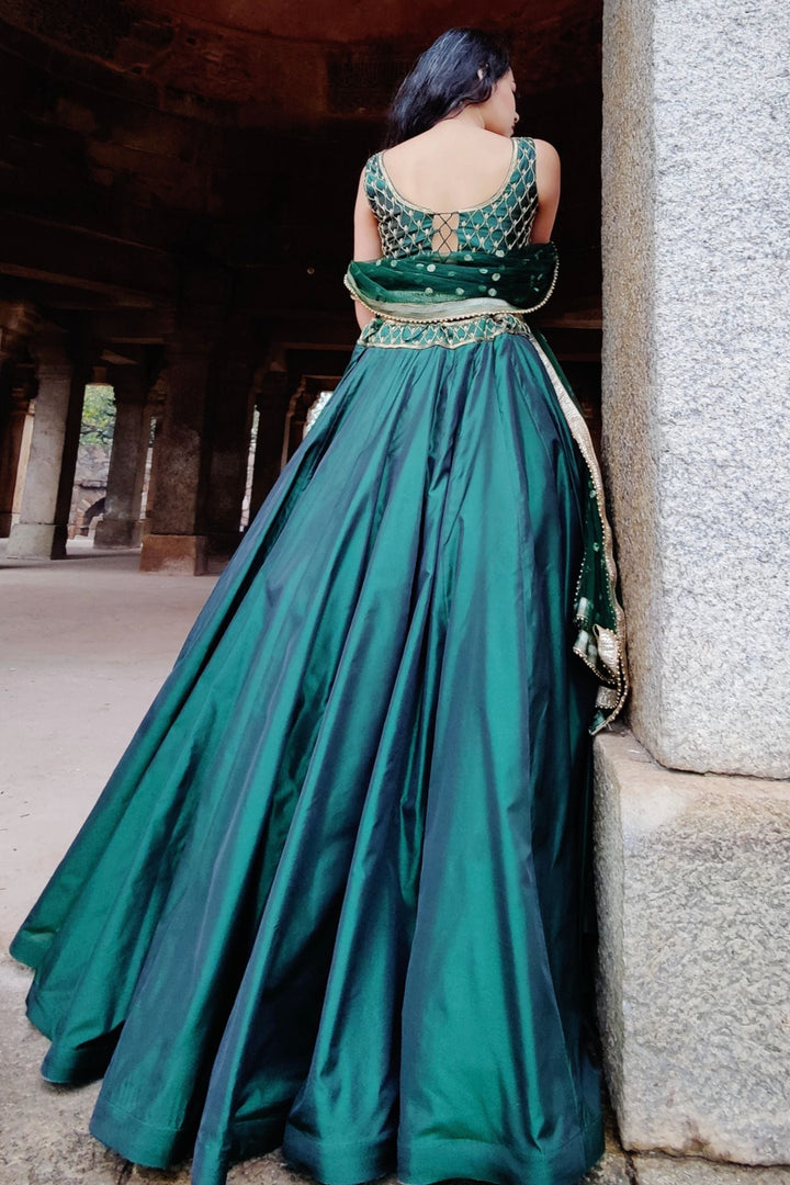 Amaltas Couture's Green Manaal Silk Lehenga - Rent