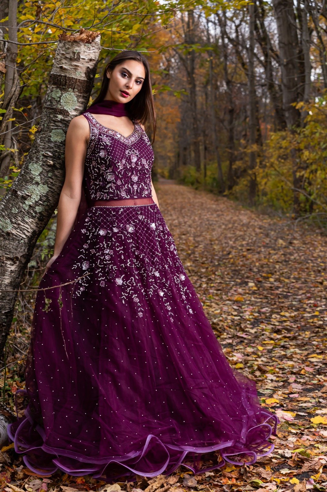 Wine Color Net Embroidered Anarkali Gown with Dupatta - Rent