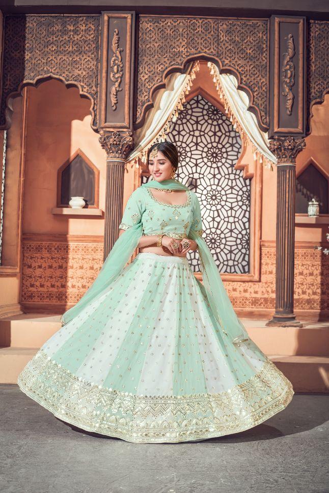 Pista Green Georgette Embroidered for Mehendi Rent