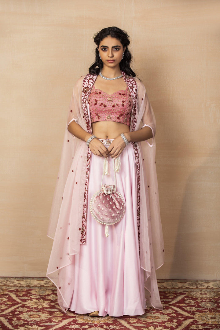 Pink Hand Embroidered Silk Lehnga with Cape- Rent - Glamourental