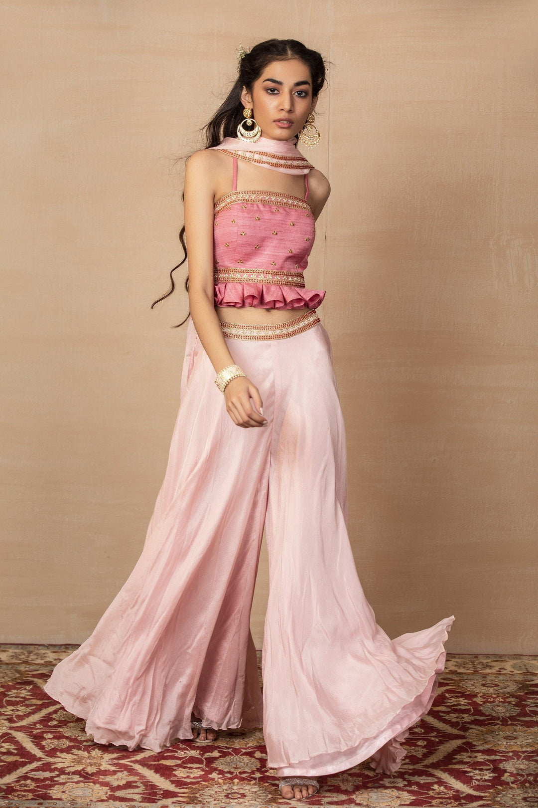 Silk Crop Top with Flared Palazzo pants