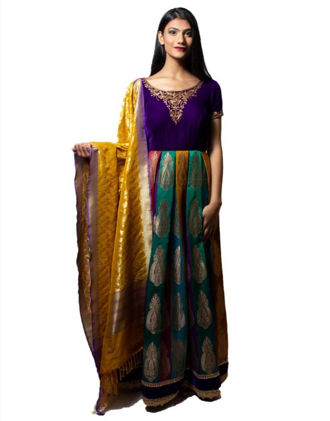Rent Banarasi Multi Color Anarkali-Women-Glamourental