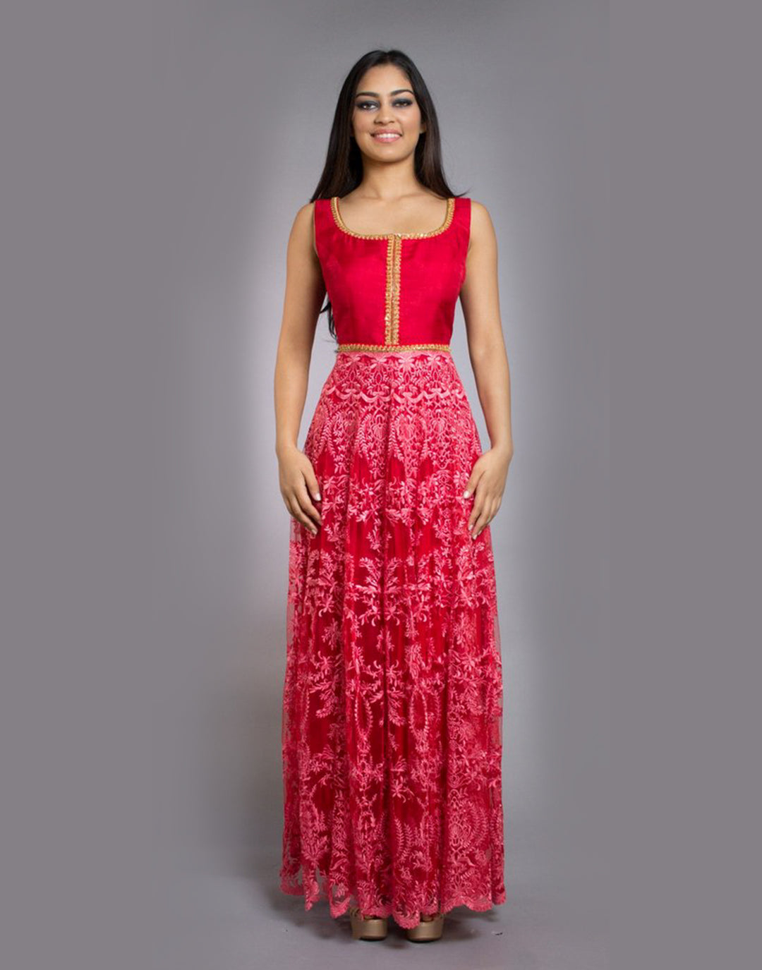 Rent Red Lace Anarkali-Women-Glamourental