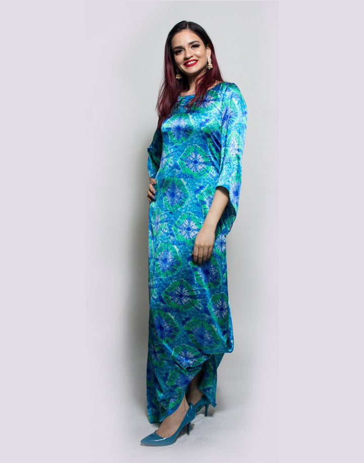 Rent Multi Blue Bactic Wrap Dhoti Gown-Women-Glamourental