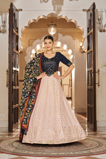 Elegant Navy blue Sequins Work Lehenga - Rent