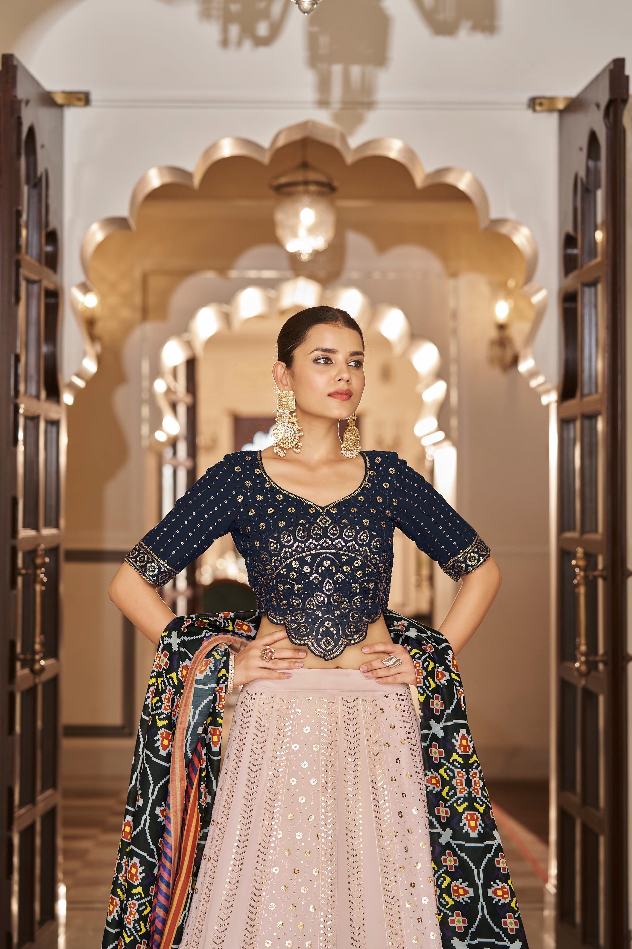 Himanshi Parashar Navy Blue Color Georgette Fabric Lehenga -- Miraamall -  USA UK Canada