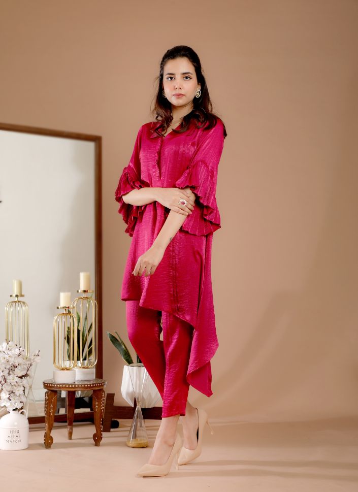 Omana by Ranjan Bothra's Pink Asymmetrical Tunic Set - Rent