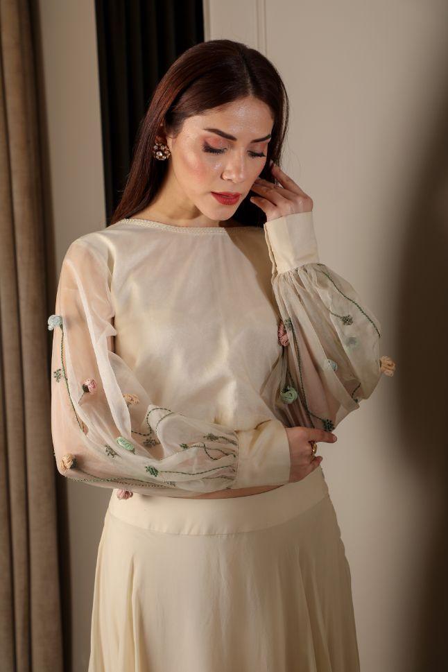 Beige Satin Organza Skirt Set - Rent - Glamourental