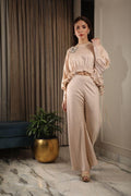 Beige Modal Satin Co-Ord Set - Rent - Glamourental