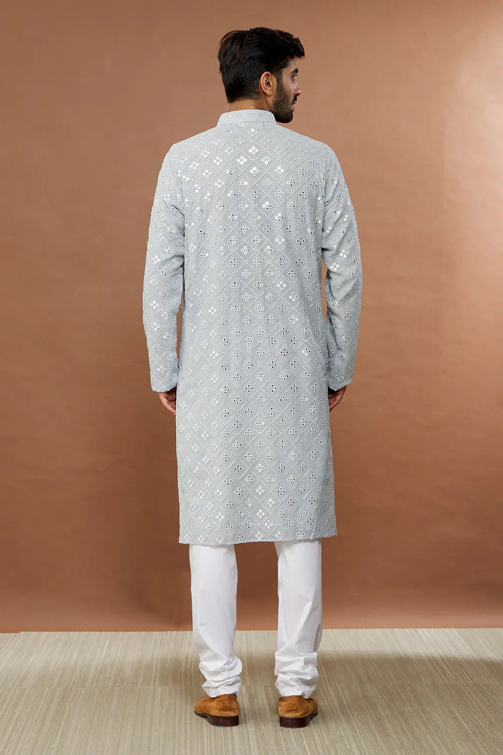 Aham Vayam's KAANCHKAARI Embroidered Kurta And Pyjama Set- Rent