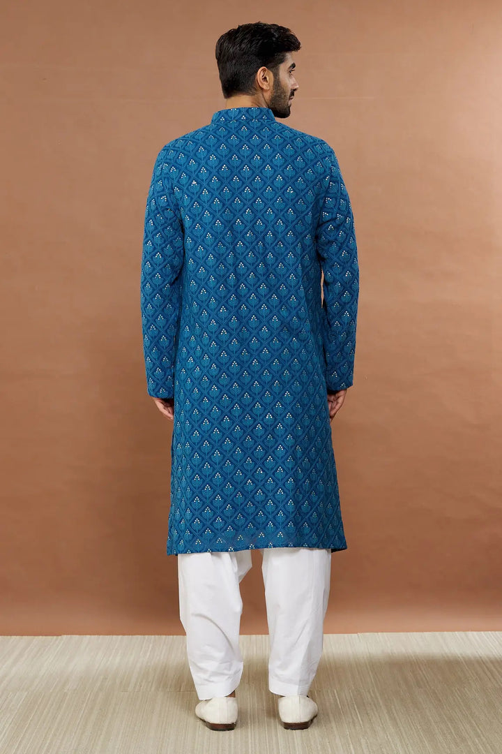 Aham Vayam's Teal blue sundar kurta patiala set- Rent
