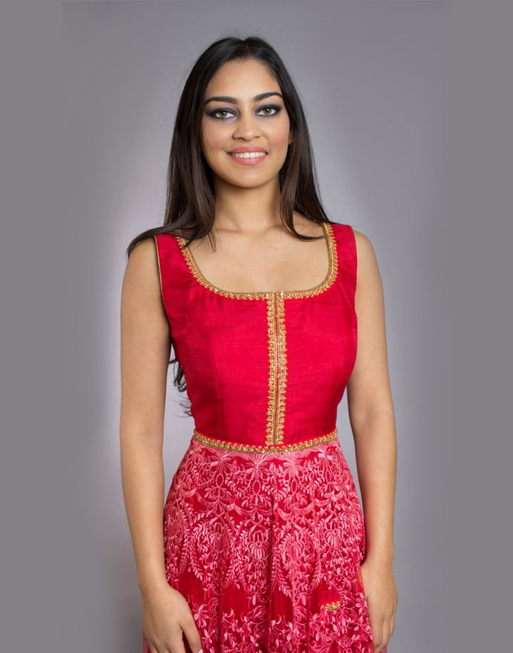 Rent Red Lace Anarkali-Women-Glamourental