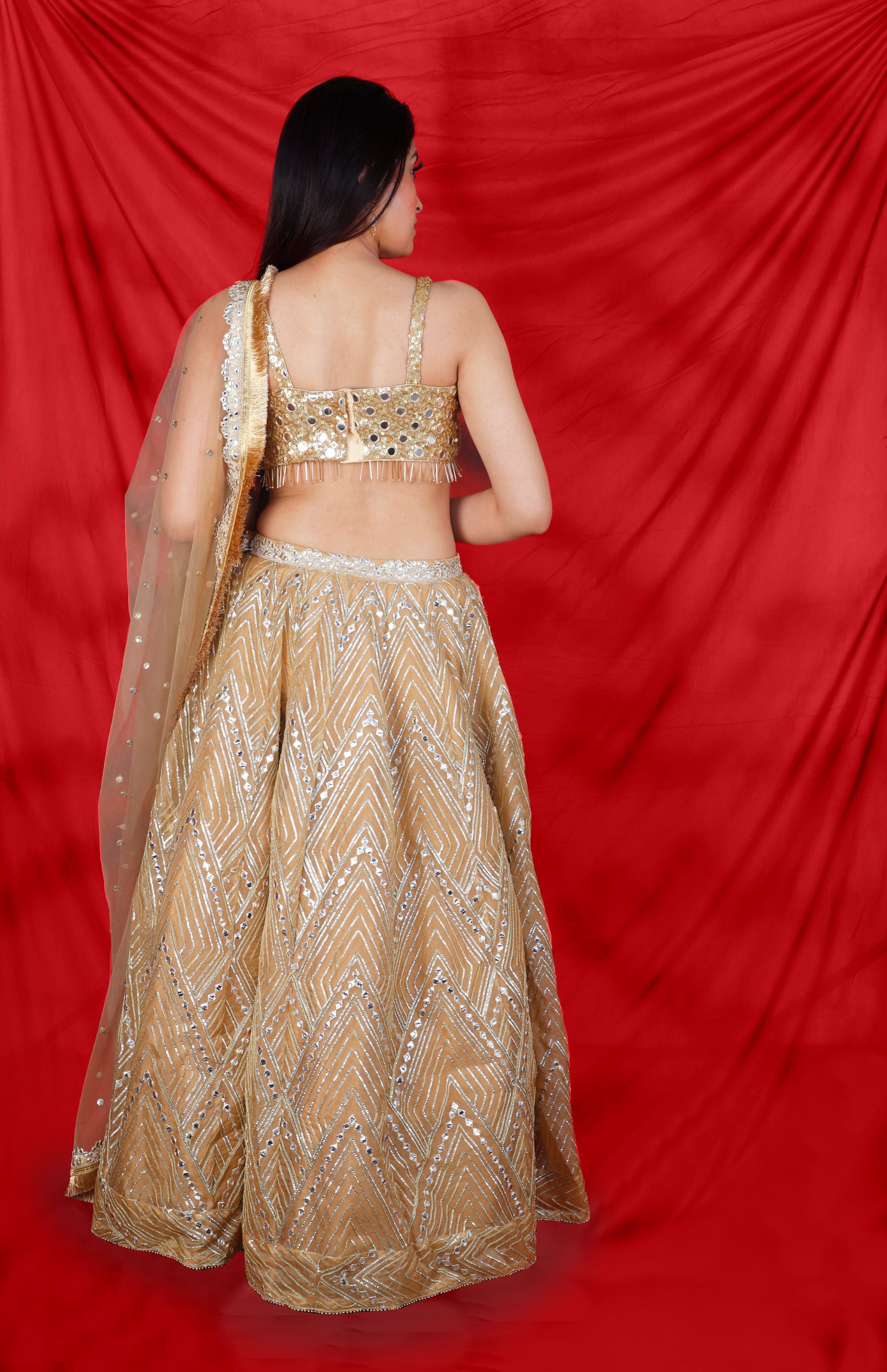 GOLDEN MULTI COLOUR WORK WOMEN LEHENGA CHOLI