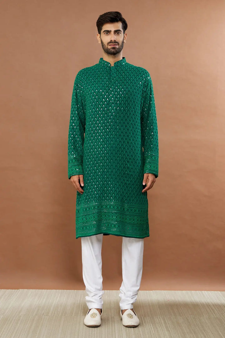 Aham Vayam's Green kurta chudidaar set- Rent