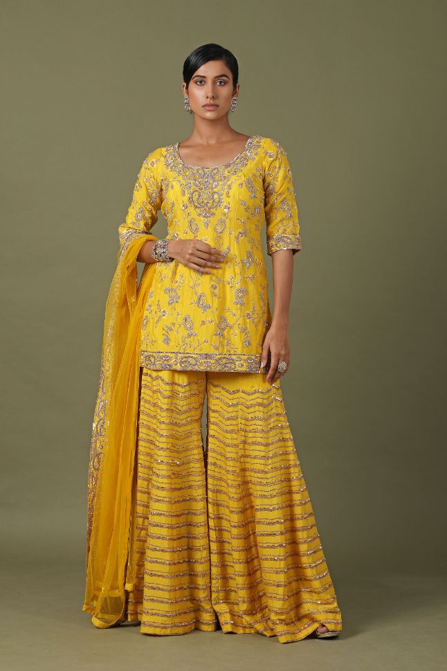 Yellow Color Paisley Dori Work Sharara Set - Buy