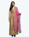 Rent Beige Net Kurta With Pink Palazzo And Dupatta - Glamourental