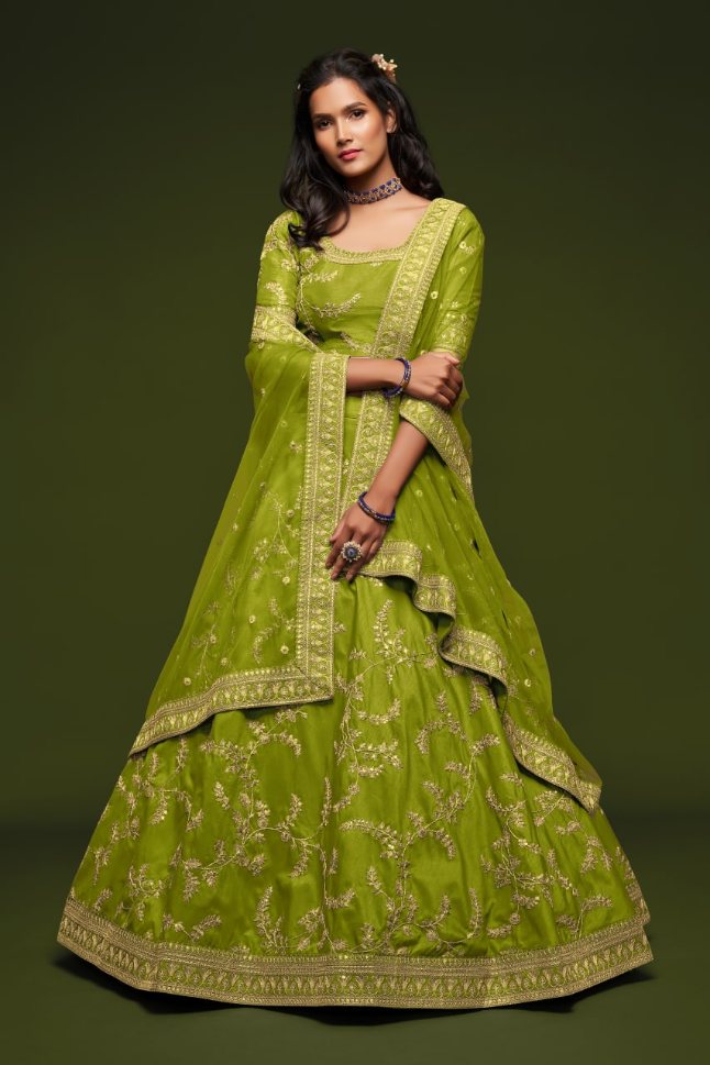 Embroidered Art Silk Lehenga - Rent