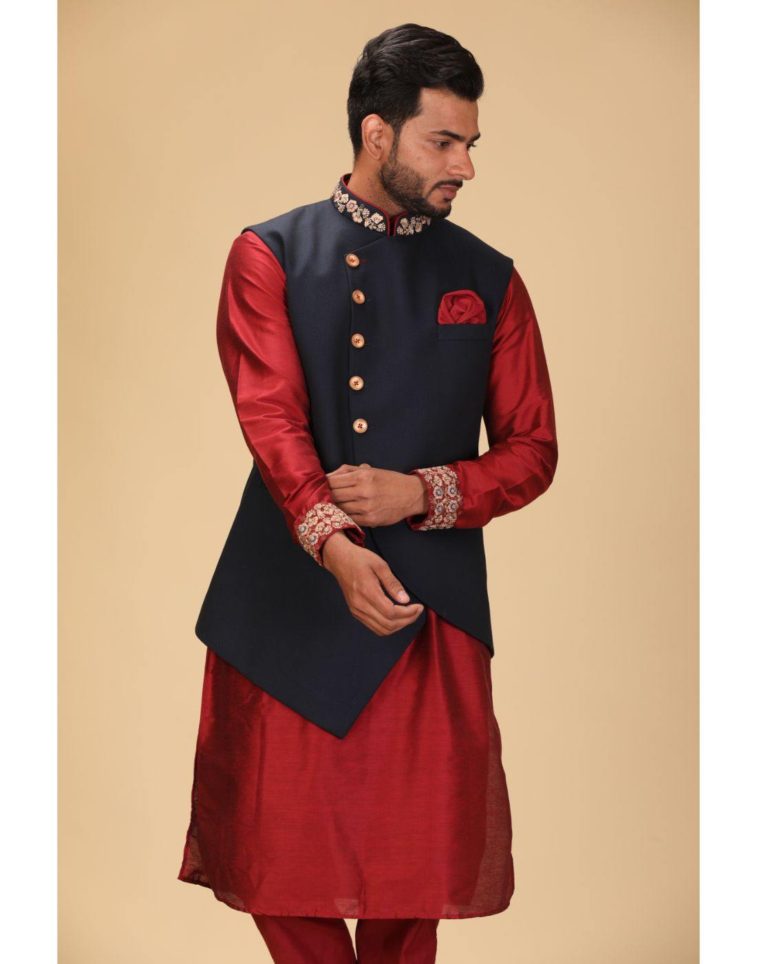 SHRESTHA by VASTRAMAY Men's Purple Embroidered Mirror Work Jacket With  Solid Cream Kurta And Viscose Pant Set - Absolutely Desi