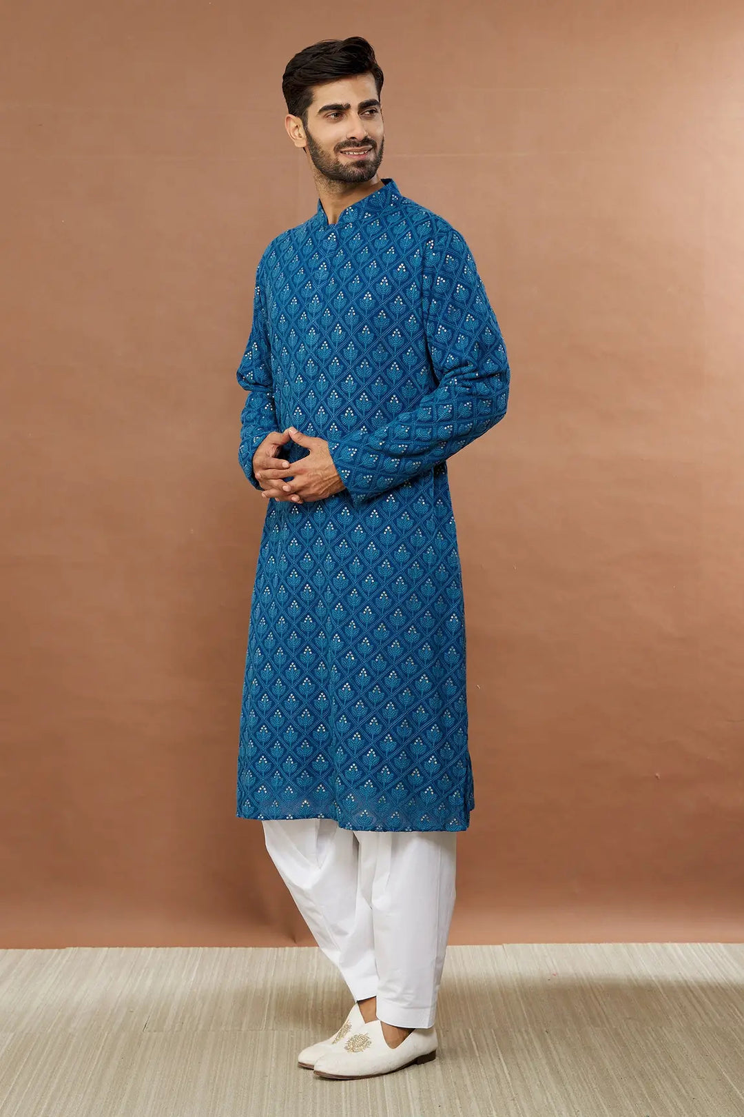 Aham Vayam's Teal blue sundar kurta patiala set- Rent