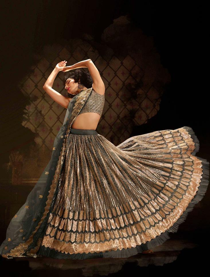 Grey Soft Net Party Wear Lehenga Set - Rent