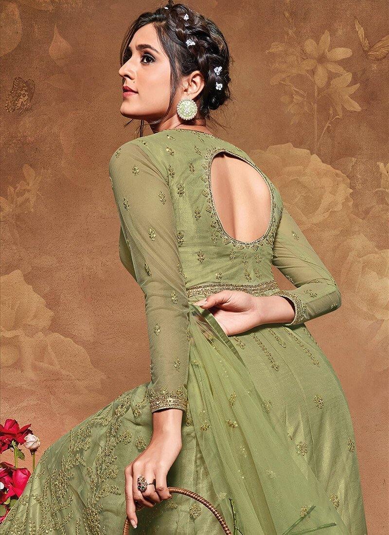 Light Green Embroidered Anarkali Set- Rent - Glamourental