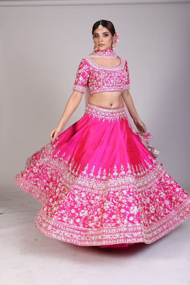 Pink Color Rukmani Silk Lehenga  - Buy
