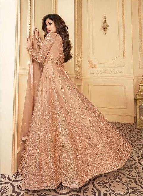 Fancy Designer Pure Butterfly Net With Sequence Work Anarkali Suit Pista  Color SN DN 2064