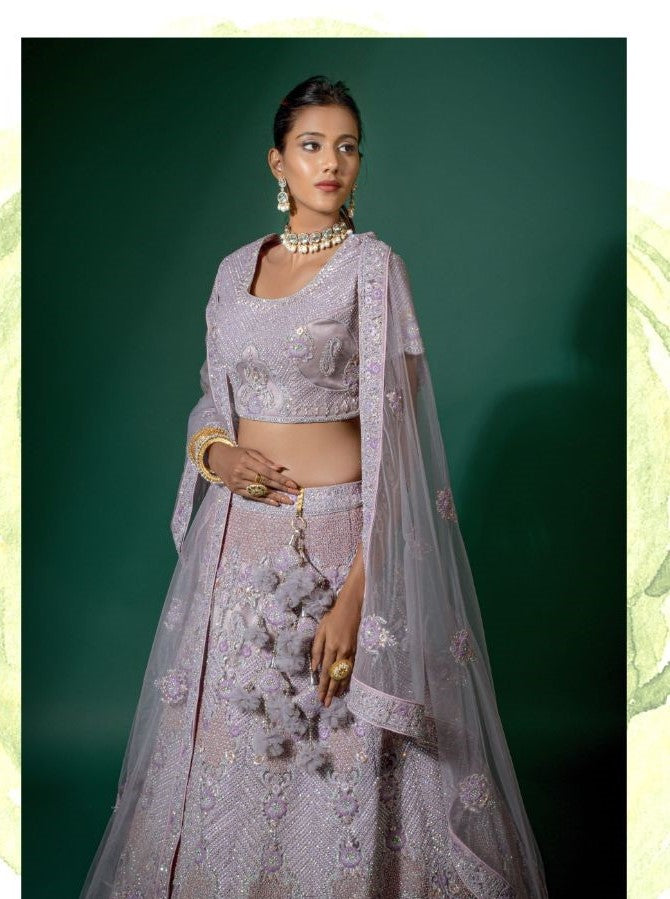 Light Purple Color Net Designer Lehenga - Rent