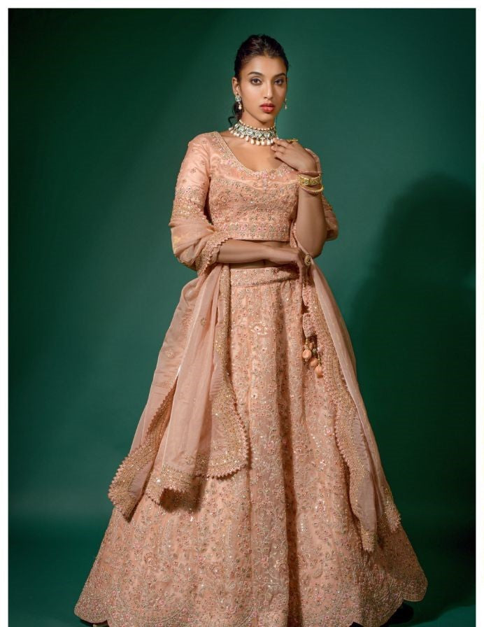 Dusty Pink Intricately Embroidered Lehenga - Rent