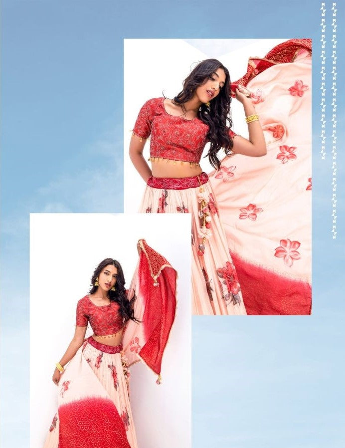 Pink and Red Color Viscose Lehenga - Rent