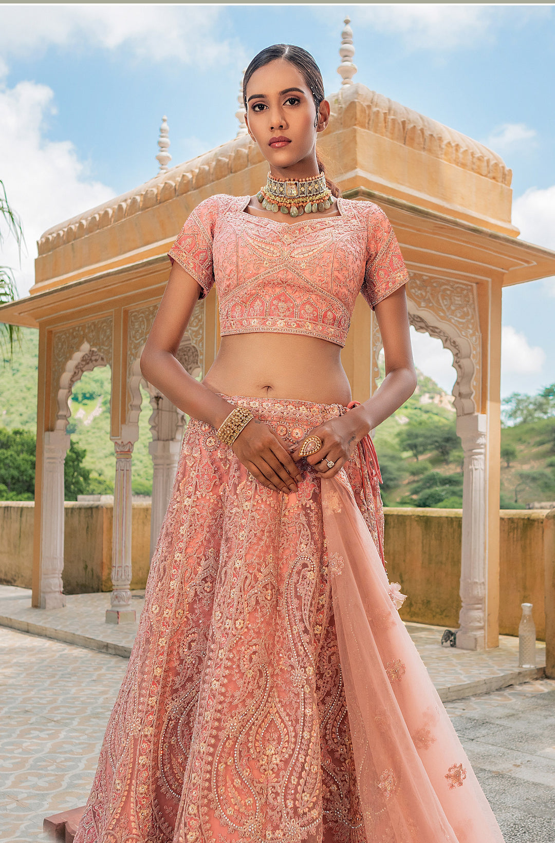 Timeless Pink Heavy Embroidered Lehenga Set - Rent