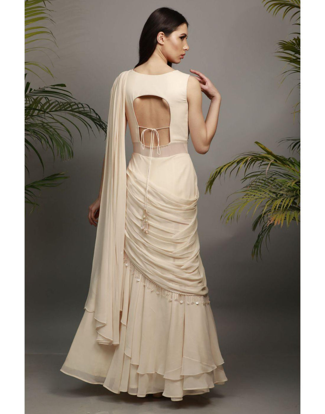 Rent Ivory Draped Sari-Women-Glamourental