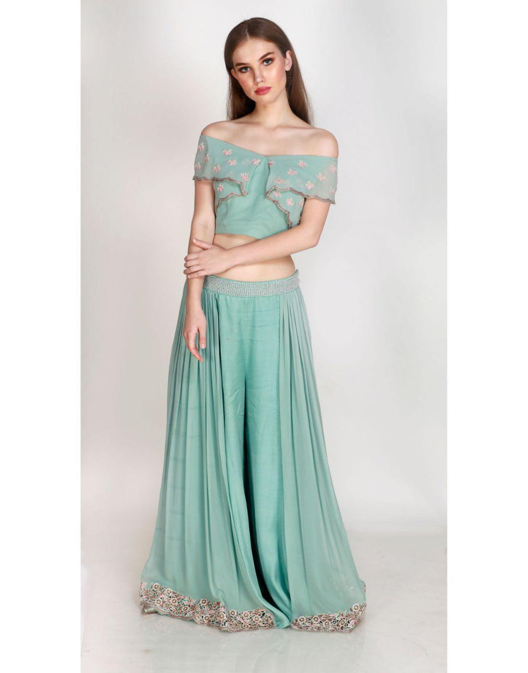 Rent Pastel Green Crop Top with Palazzo in US