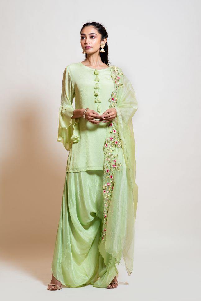 Lime Green Kurti and Dhoti pant Set - Rent - Glamourental