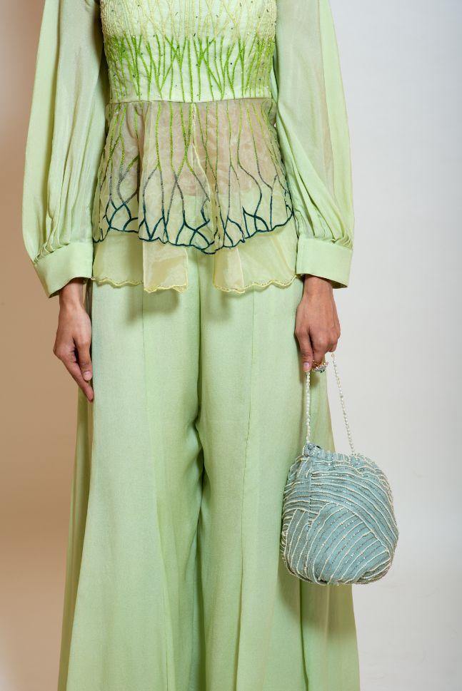 Lime Green Sheer Peplum set - Rent - Glamourental