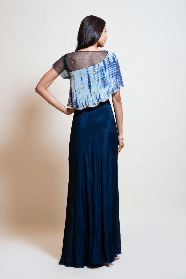 Navy Blue Leheriya Cape Gown - Rent - Glamourental