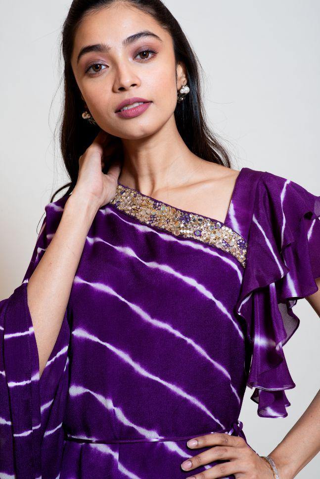 Plum Leheriya Draped Kaftan - Rent - Glamourental