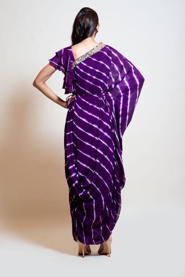 Plum Leheriya Draped Kaftan - Rent - Glamourental