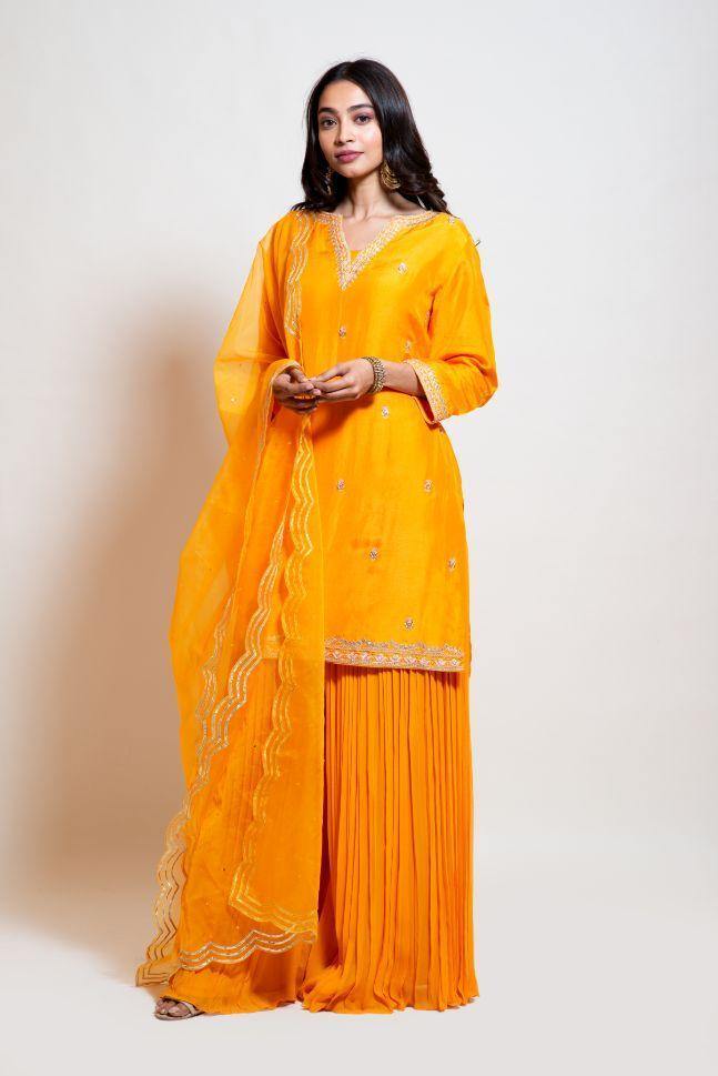 Light Orange Gota Sharara set- Rent - Glamourental
