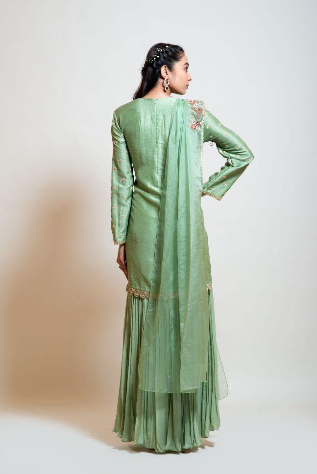 Pista Green Sharara Set for Rent - Glamourental
