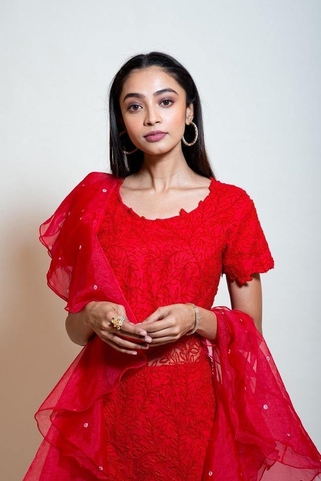 Rent Cherry Red Sheer Sharara Set - Glamourental