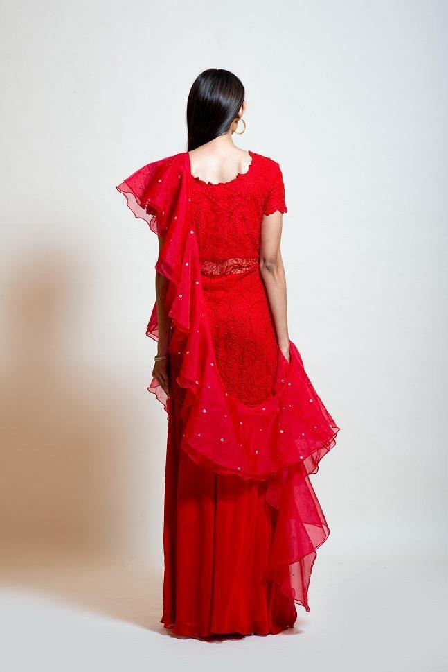 Rent Cherry Red Sheer Sharara Set - Glamourental