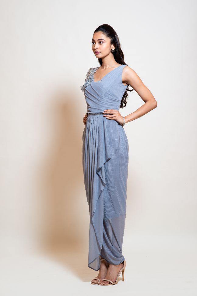 Icy Grey Drape Dress - Rent - Glamourental