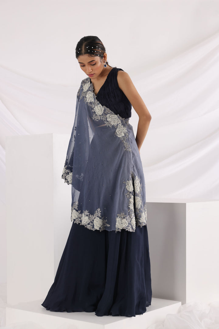 Smriti Apparel's Beautiful Blue dream one shoulder cape set - Rent