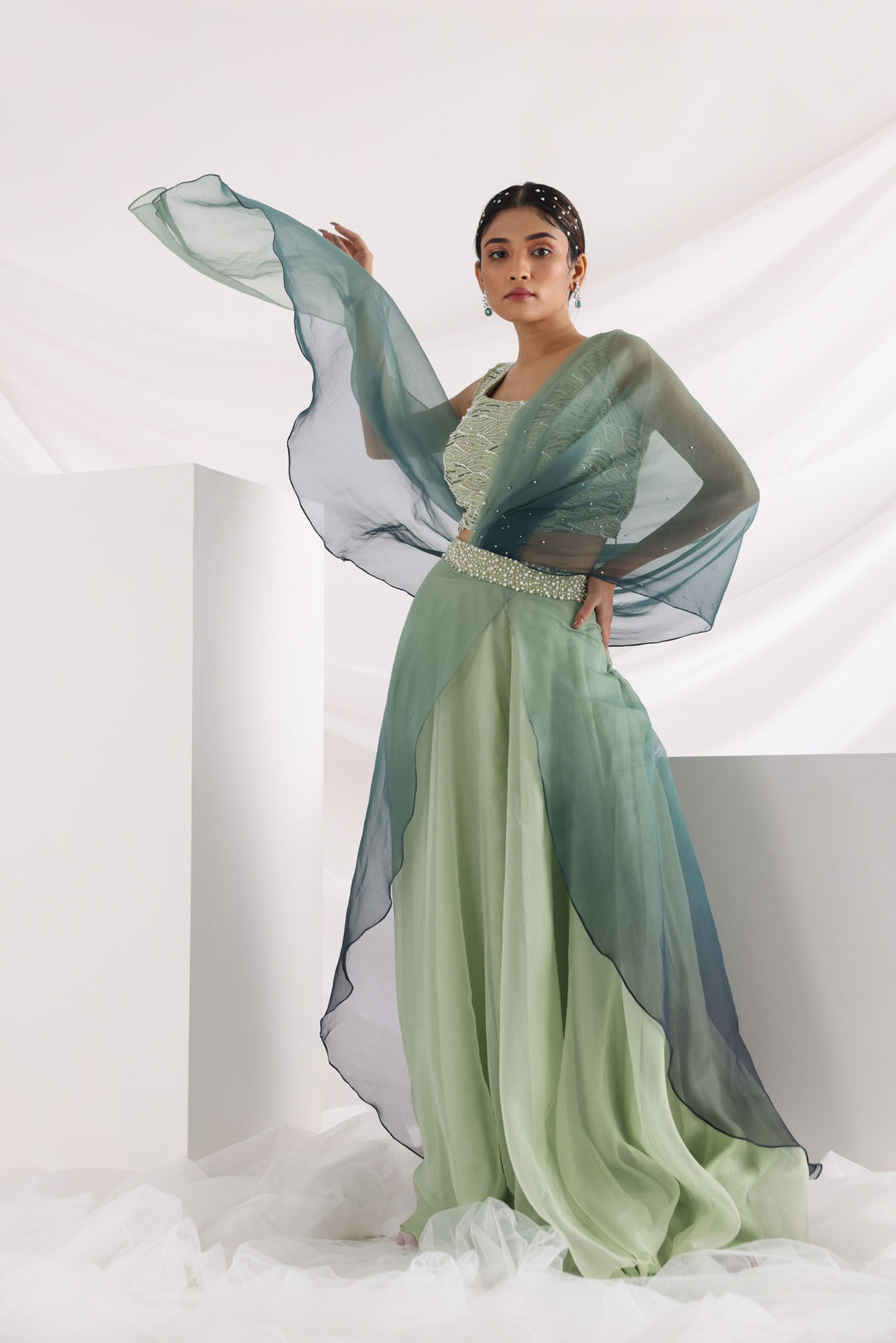 Smriti Apparel's Elegant green wave lehenga set - Rent